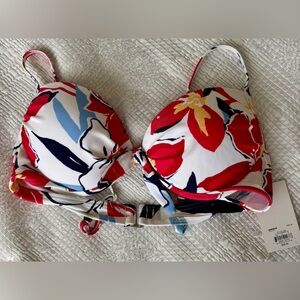 Floral Bikini Top with Red and Blue Accents